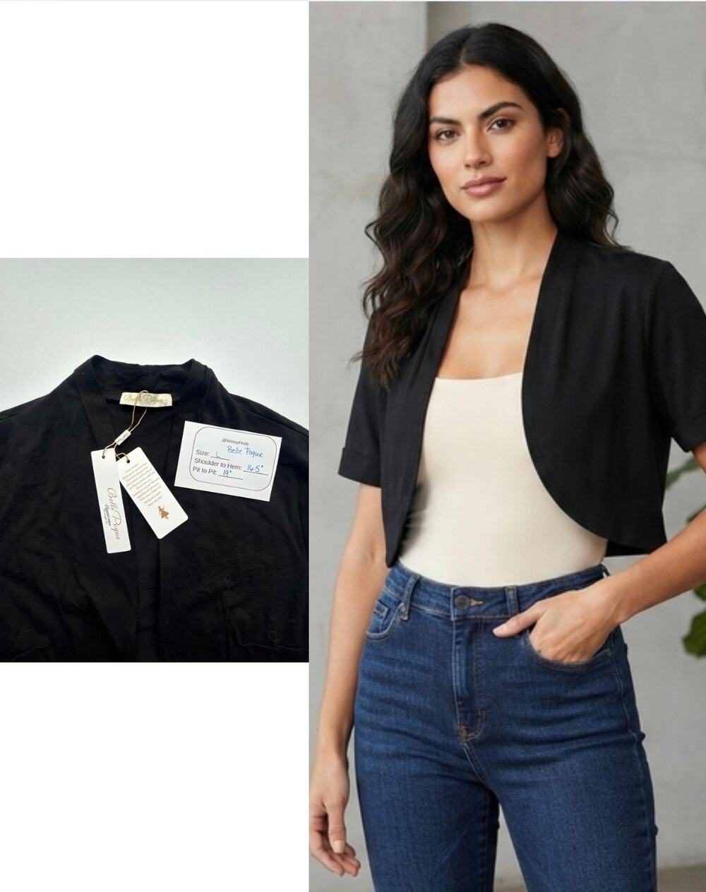 Belle Papeon Signature Black Cropped Cardigan NWT Size L - Picture 1 of 10